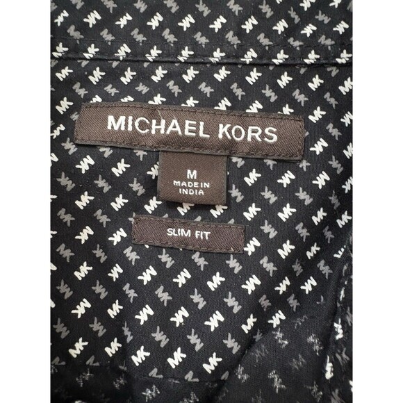 Michael Kors Men’s Slim Fit Medium Black MK Print Dress Shirt Button Up Collared - Picture 1 of 7